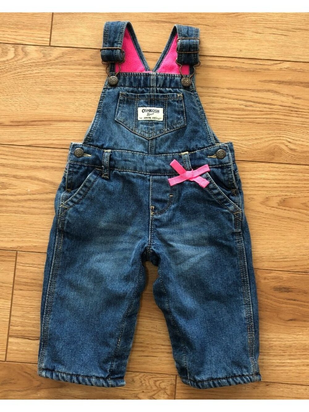OshKosh B'gosh Baby Girls 6 Months Lined Overalls Vestbak Blue Denim Snaps EEUC